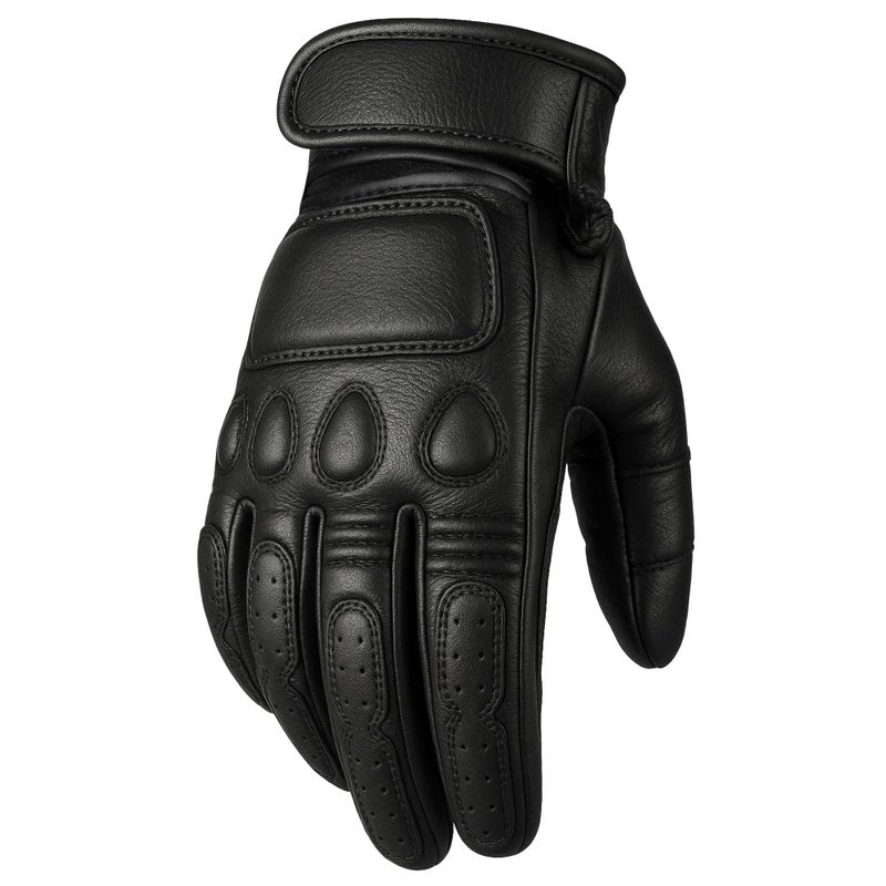 Jackets 4 Bikes Motorcycle Gloves - Goatskin Leather, Touchscreen, Classic Vintage Design for Men Women, Anti-Slip Protective Motorbike Cruiser Biker Glove Black XL - Image 1